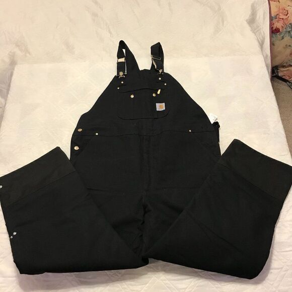 Carhartt Black Quilt Lined Bib Overalls‎ 46X32 nwt - Picture 1 of 8